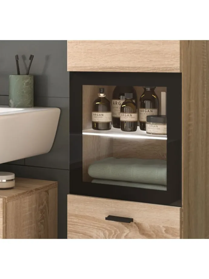 Badschrank in Eiche Sonoma Nachbildung - (B) 30 x (H) 125 x (T) 29