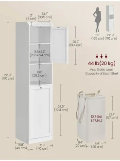 Badschrank in Weiß - (B)40 x (H)170 x (T)40 cm