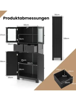 Badschrank mit 2 Schubladen in Schwarz