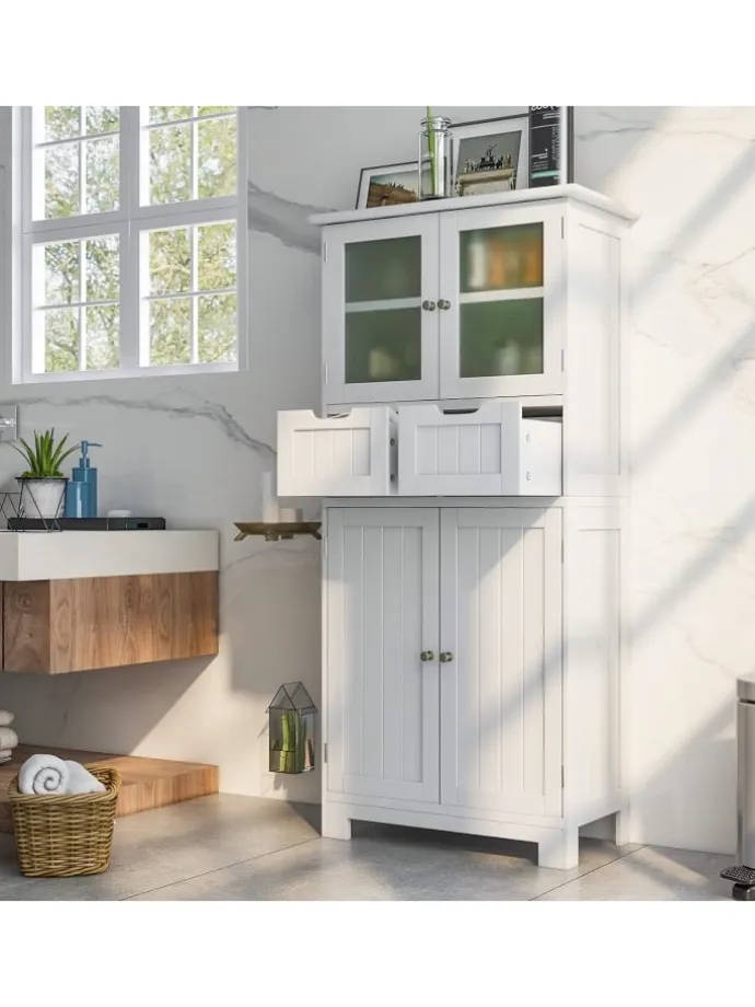 Badschrank mit 2 Schubladen in Weiß