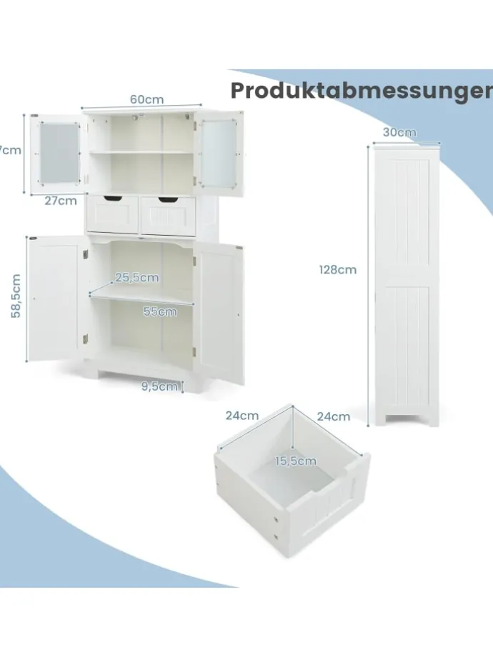 Badschrank mit 2 Schubladen in Weiß