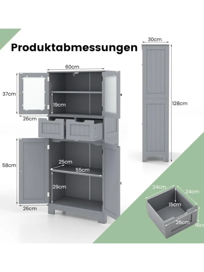 Badschrank mit 2 Schubladen in Grau