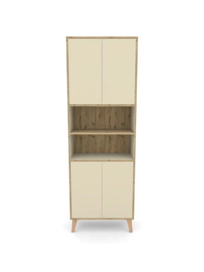 Badschrank MORENA mit 4 Türen und 2 offenen Fächern, Cashmere/Eiche