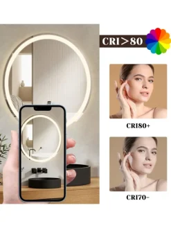 Badspiegel mit Beleuchtung in nickel rund Ø50cm Dimmbar mit Touch-Schalter