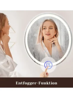 Badspiegel mit Beleuchtung in nickel rund Ø50cm Dimmbar mit Touch-Schalter