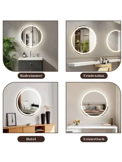 Badspiegel mit Beleuchtung in nickel rund Ø50cm Dimmbar mit Touch-Schalter