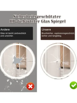 Badspiegel mit Beleuchtung in nickel rund Ø50cm Dimmbar mit Touch-Schalter