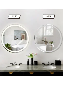 Badspiegel mit Beleuchtung in nickel rund Ø50cm Dimmbar mit Touch-Schalter