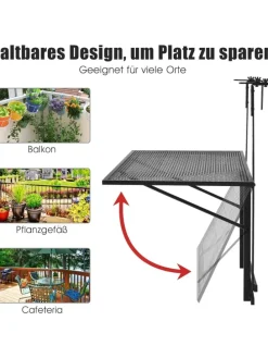 Balkonhängetisch 5-stufig höhenverstellbar in Schwarz