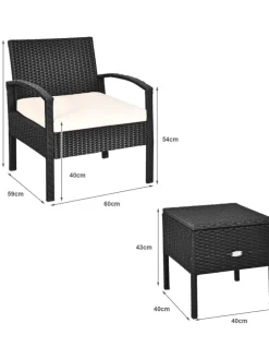 Balkonmöbel 3 tlg. Set in Schwarz