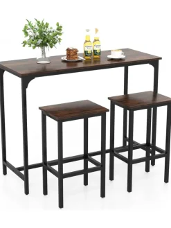 Bartisch mit Barhocker Set in Braun