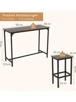 Bartisch mit Barhocker Set in Braun
