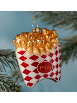 Baumschmuck POMMES Frites Fritten Glas Ahnänger in gold, rot