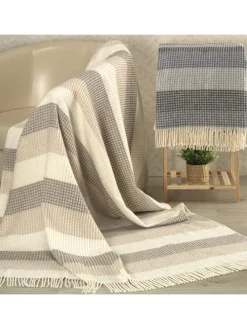 Baumwollmischung, Waffelpiqué Plaid in sand