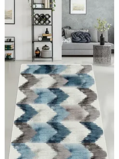 Baumwoll-Teppich ''Faucibus'' in Creme/ Blau/ Braun