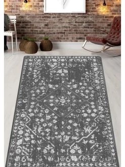 Baumwoll-Teppich ''Flor De Colores'' in Grau/ Weiß