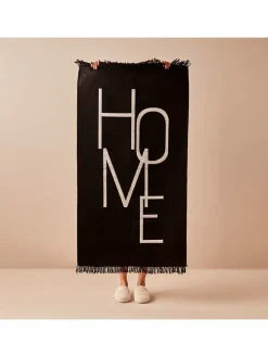 Baumwoll-Teppich "Home" in Schwarz