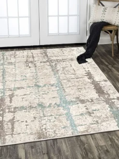 Baumwoll-Teppich in Beige/ Hellbraun/ Hellblau