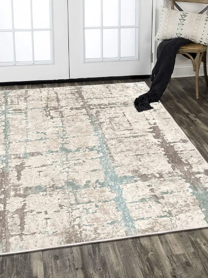 Baumwoll-Teppich in Beige/ Hellbraun/ Hellblau