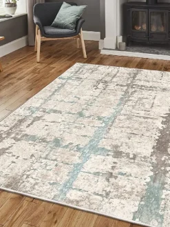 Baumwoll-Teppich in Beige/ Hellbraun/ Hellblau