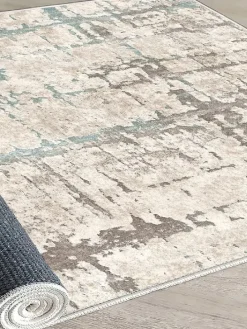 Baumwoll-Teppich in Beige/ Hellbraun/ Hellblau