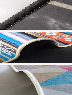 Baumwoll-Teppich in Beige/ Hellbraun/ Hellblau