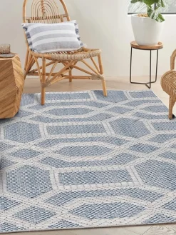 Baumwoll-Teppich in Beige/ Blau