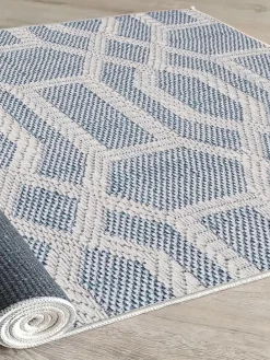 Baumwoll-Teppich in Beige/ Blau