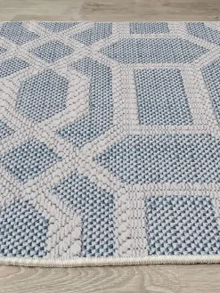 Baumwoll-Teppich in Beige/ Blau