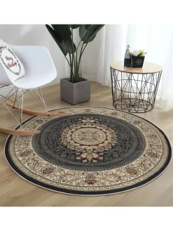 Baumwoll-Teppich ''Woopamuk523'' in Beige/ Schwarz