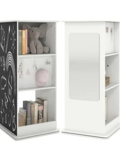 Bücherregal Kinder drehbar mit Tafel & Spiegel in Weiß