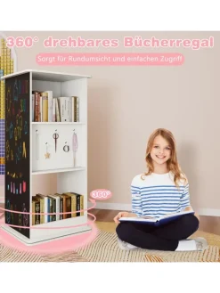 Bücherregal Kinder drehbar mit Tafel & Spiegel in Weiß