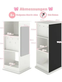 Bücherregal Kinder drehbar mit Tafel & Spiegel in Weiß