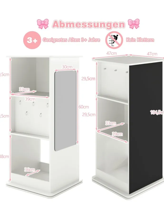 Bücherregal Kinder drehbar mit Tafel & Spiegel in Weiß
