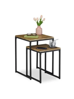 Beistelltisch 2er Set in Holzoptik/ Schwarz