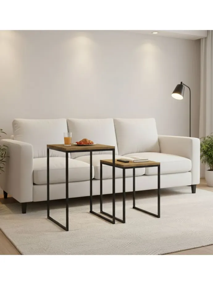 Beistelltisch 2er Set in Holzoptik/ Schwarz