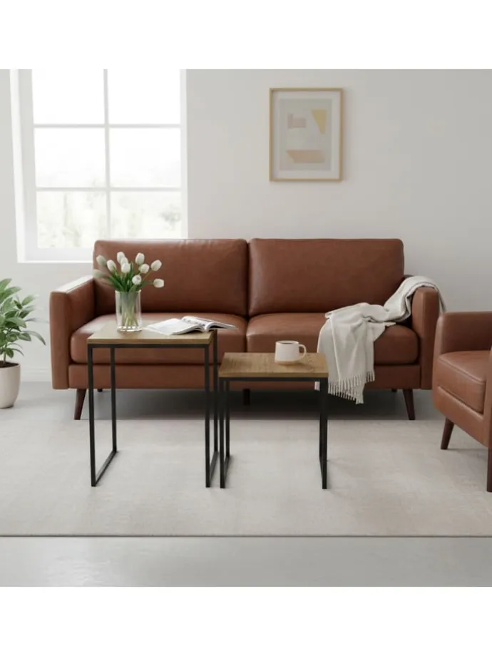 Beistelltisch 2er Set in Holzoptik/ Schwarz