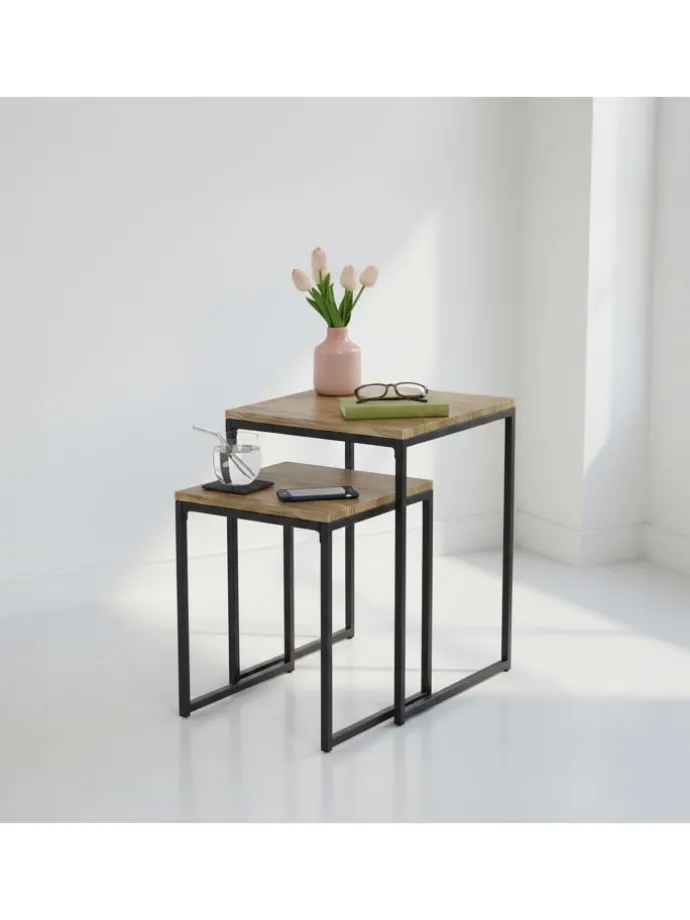 Beistelltisch 2er Set in Holzoptik/ Schwarz