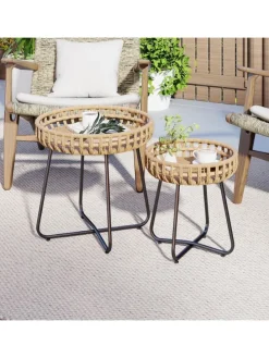 Beistelltisch Garten rund 2er Set in Braun