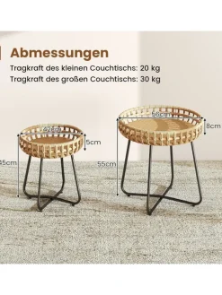 Beistelltisch Garten rund 2er Set in Braun