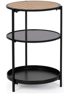 Beistelltisch ''Haldor'' in Schwarz/ Beige - (H)60,5 x Ø 40 cm