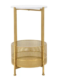Beistelltisch in Gold/ Weiß - (H)62 x Ø 35 cm