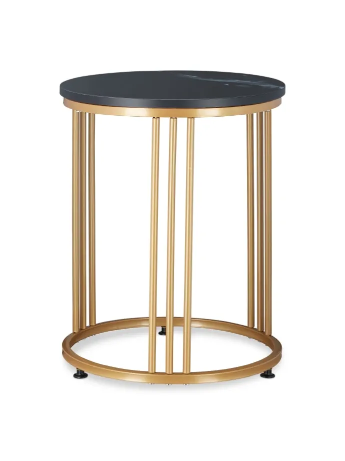 Beistelltisch "MARMO" in Schwarz/ Gold - (H)51 x Ø 41 cm