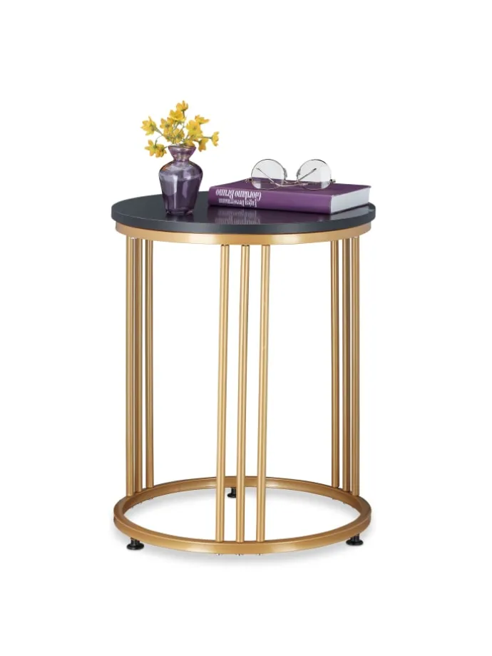 Beistelltisch "MARMO" in Schwarz/ Gold - (H)51 x Ø 41 cm