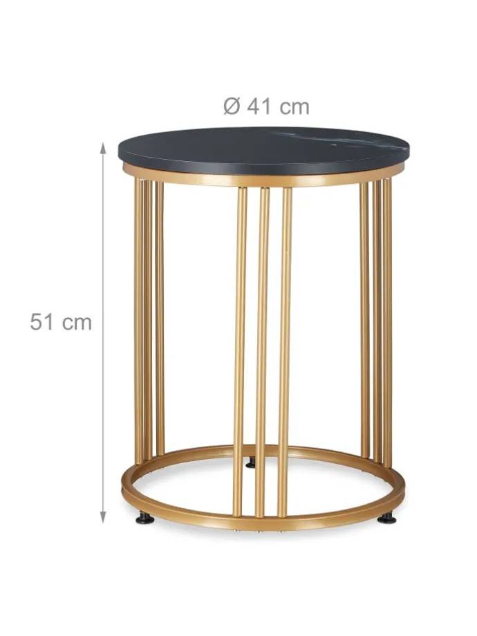 Beistelltisch "MARMO" in Schwarz/ Gold - (H)51 x Ø 41 cm