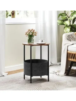 Beistelltisch mit Stoffkorb in Braun