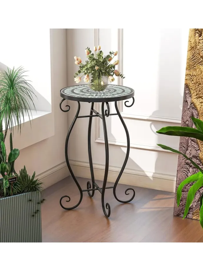 Beistelltisch Mosaiktisch Rund ∅30x50cm in Schwarz