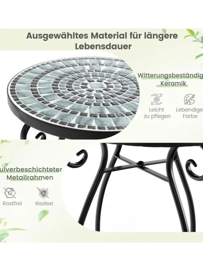 Beistelltisch Mosaiktisch Rund ∅30x50cm in Schwarz