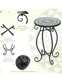 Beistelltisch Mosaiktisch Rund ∅30x50cm in Schwarz