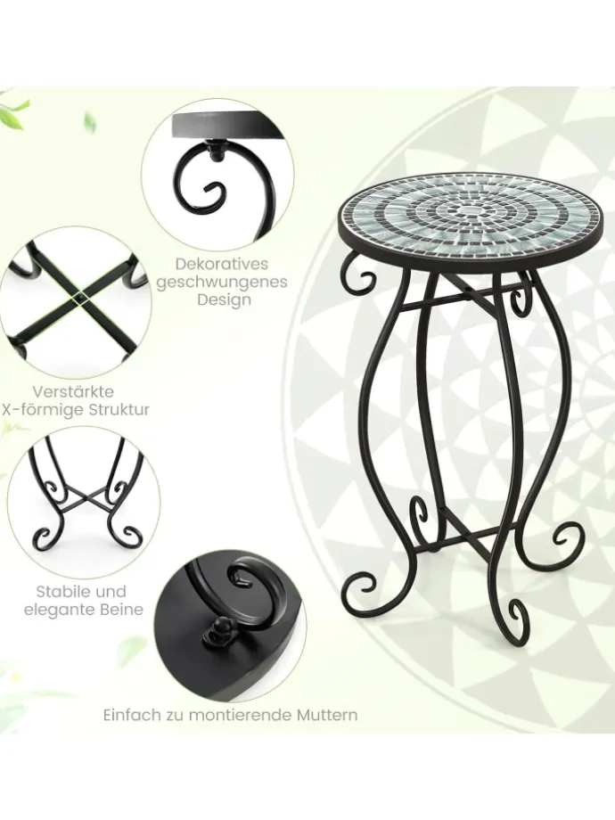 Beistelltisch Mosaiktisch Rund ∅30x50cm in Schwarz